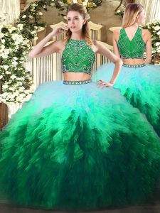 Gorgeous Multi-color Zipper High-neck Beading and Ruffles Sweet 16 Quinceanera Dress Tulle Sleeveless