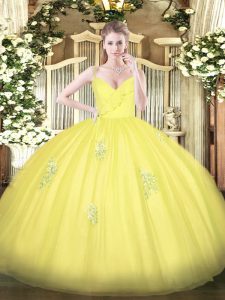 Excellent Floor Length Ball Gowns Sleeveless Yellow Quince Ball Gowns Zipper