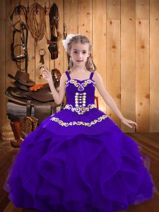 Straps Sleeveless Lace Up Child Pageant Dress Eggplant Purple Organza