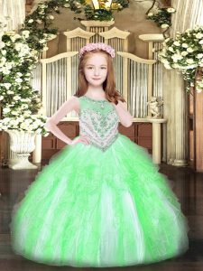 Apple Green Sleeveless Organza Zipper Child Pageant Dress for Party and Quinceanera