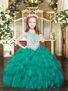 Floor Length Turquoise Child Pageant Dress Scoop Sleeveless Zipper