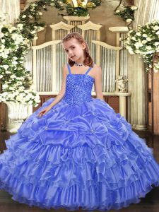 Lavender Lace Up Straps Beading and Ruffled Layers and Pick Ups Little Girls Pageant Gowns Organza Sleeveless