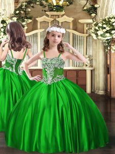 Amazing Green Straps Lace Up Appliques Pageant Gowns For Girls Sleeveless