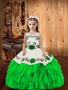 Sleeveless Lace Up Floor Length Embroidery and Ruffles Little Girl Pageant Dress