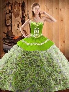 Multi-color Sweetheart Lace Up Embroidery Quinceanera Dresses Sweep Train Sleeveless