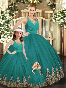 Cheap Turquoise Sleeveless Tulle Backless Sweet 16 Quinceanera Dress for Sweet 16 and Quinceanera