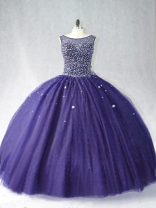 Extravagant Purple Scoop Zipper Beading Quinceanera Gowns Sleeveless
