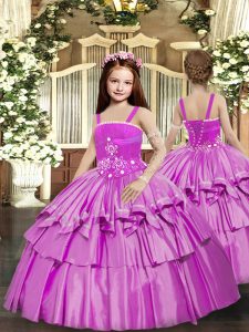 Lilac Straps Lace Up Beading and Ruffled Layers Little Girls Pageant Dress Wholesale Sleeveless
