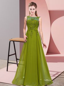 Sweet Olive Green Chiffon Zipper Dama Dress for Quinceanera Sleeveless Floor Length Beading and Appliques