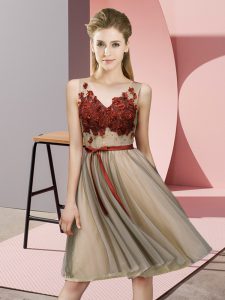 Champagne Sleeveless Appliques Knee Length Court Dresses for Sweet 16