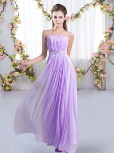 Fabulous Lavender Dama Dress for Quinceanera Strapless Sleeveless Sweep Train Lace Up