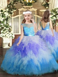Sleeveless Tulle Floor Length Backless Little Girls Pageant Dress in Multi-color with Ruffles