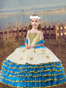 Affordable Sleeveless Lace Up Floor Length Beading and Embroidery and Ruffled Layers Little Girls Pageant Dress Wholesale