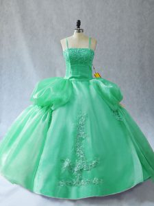 Floor Length Green Quinceanera Dresses Straps Sleeveless Lace Up