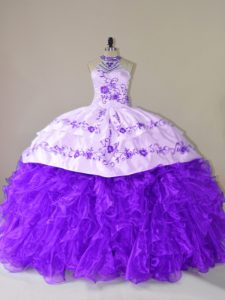 Custom Design Purple Lace Up Vestidos de Quinceanera Embroidery and Ruffles Sleeveless Court Train