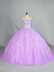 Wonderful Sweetheart Sleeveless Quinceanera Gown Appliques Lavender Tulle