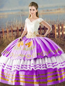 Spectacular Organza Sleeveless Floor Length Quinceanera Dresses and Embroidery and Ruffled Layers