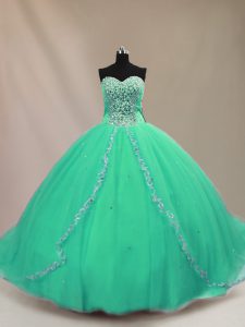 Tulle Sleeveless Quince Ball Gowns Court Train and Beading