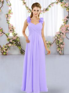 Best Selling Chiffon Sleeveless Floor Length Quinceanera Court Dresses and Hand Made Flower