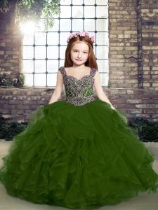 Best Olive Green Sleeveless Tulle Side Zipper Girls Pageant Dresses for Party and Military Ball and Wedding Party