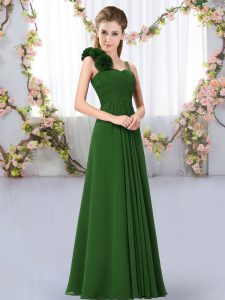Fabulous Dark Green Sleeveless Hand Made Flower Floor Length Quinceanera Court Dresses