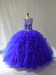 Royal Blue Sleeveless Beading and Ruffles Floor Length Quinceanera Gowns