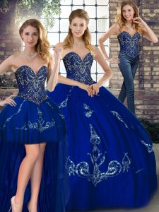 Clearance Royal Blue Lace Up Quinceanera Dress Beading and Embroidery Sleeveless Floor Length