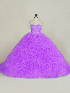 Sumptuous Lavender Lace Up Sweet 16 Dresses Beading Sleeveless Court Train