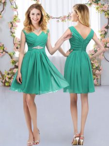 Inexpensive Turquoise V-neck Neckline Belt Quinceanera Court of Honor Dress Sleeveless Zipper