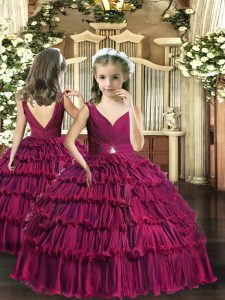 Top Selling Sleeveless Floor Length Little Girls Pageant Dress and Beading and Ruffled Layers