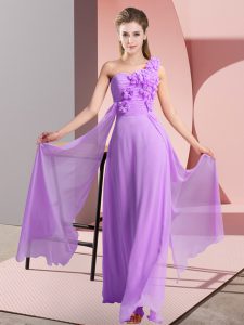 Sleeveless Floor Length Hand Made Flower Lace Up Quinceanera Court Dresses with Lavender