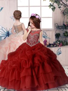 Inexpensive Red Off The Shoulder Lace Up Beading and Pick Ups Kids Pageant Dress Sleeveless