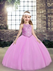 Tulle Sleeveless Floor Length Little Girl Pageant Dress and Beading