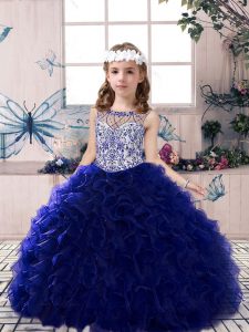 Fantastic Floor Length Royal Blue Kids Formal Wear Scoop Sleeveless Lace Up