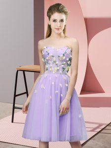 Knee Length Empire Sleeveless Lavender Quinceanera Court Dresses Lace Up