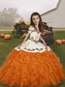 Orange Sleeveless Organza Lace Up Girls Pageant Dresses for Party and Military Ball and Wedding Party