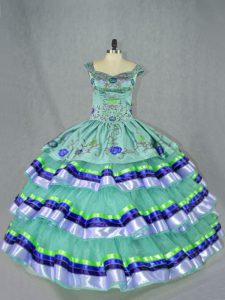 Organza Sleeveless Floor Length Quince Ball Gowns and Embroidery and Ruffled Layers