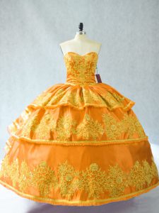 Exceptional Sweetheart Sleeveless Lace Up Quinceanera Dress Gold Organza