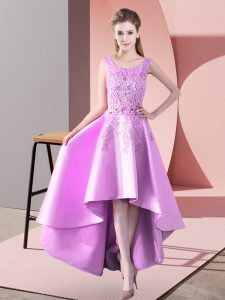 Luxury High Low Lilac Damas Dress Scoop Sleeveless Zipper