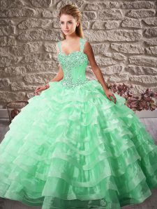 Apple Green Vestidos de Quinceanera Straps Sleeveless Court Train Lace Up