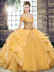 Organza Sleeveless Floor Length Quinceanera Dress and Beading and Ruffles