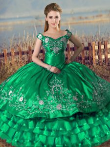 Exceptional Off The Shoulder Sleeveless Lace Up Quince Ball Gowns Green Organza