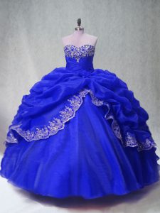 Ball Gowns 15th Birthday Dress Royal Blue Sweetheart Organza Sleeveless Floor Length Lace Up