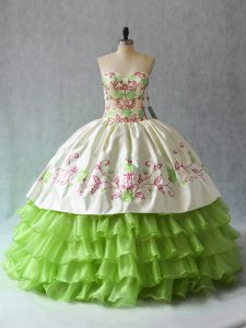 Enchanting Sleeveless Floor Length Ruffled Layers Lace Up Vestidos de Quinceanera with Green
