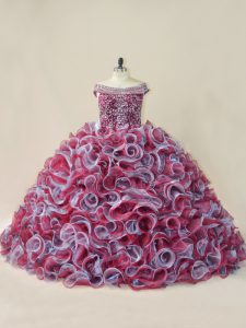 Multi-color Organza Lace Up Off The Shoulder Sleeveless Sweet 16 Quinceanera Dress Court Train Beading and Ruffles