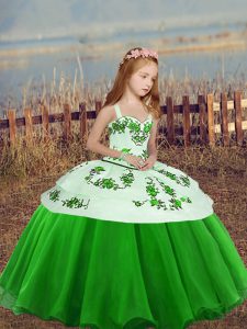 Graceful Ball Gowns Straps Sleeveless Organza Floor Length Lace Up Embroidery Kids Pageant Dress