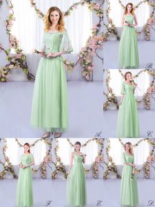 Ideal Apple Green Empire Lace and Belt Dama Dress Side Zipper Tulle Half Sleeves Floor Length