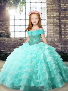 Sleeveless Brush Train Lace Up Ruffled Layers Kids Formal Wear