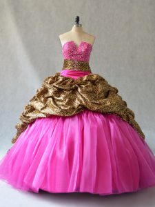 Fine Hot Pink Sleeveless Beading and Pick Ups Lace Up Sweet 16 Quinceanera Dress