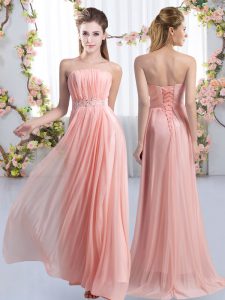 Smart Strapless Sleeveless Chiffon Quinceanera Court Dresses Beading Sweep Train Lace Up